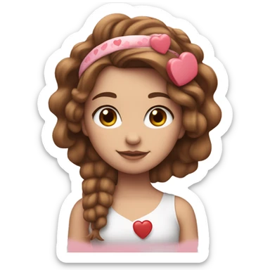 White girl, heart headband, holding a heart Valentine’s Day with brown hair sticker
