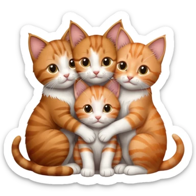 3 kittens cuddling together all different colours, the first one is grey and white, the second is ginger and white and the third is brown tabby and white sticker