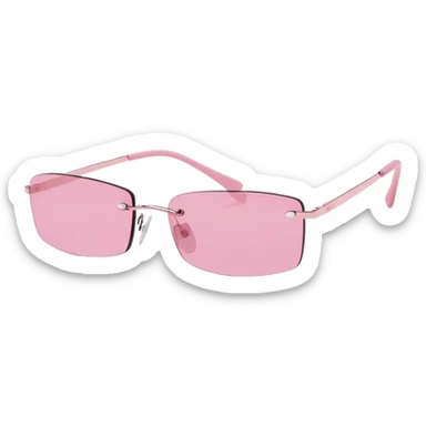 tiny Y2K pink rimless sunglasses, narrow rectangular lenses, minimalist 2000s style sticker