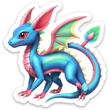 Spooky stitched colorful iridescent Salandit-Flygon-Sylveon-Umbreon-fusion-Pokémon-hybrid-creature  sticker