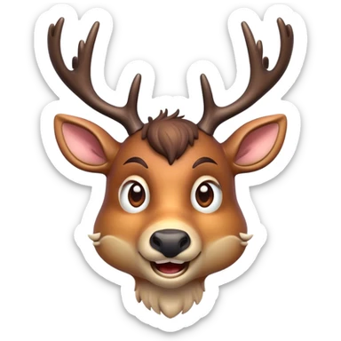 Cinematic Comical Deer Portrait Emoji, Head tilted dramatically with an exaggeratedly amused expression, featuring a sleek dappled Fur and whimsically contorted antlers, wide, expressive eyes filled with playful disbelief, Simplified yet hilariously expressive features, highly detailed, glowing with a slightly sassy glow, high shine, dramatic yet playful, stylized with an air of cheeky woodland mischief, bright and endearing, soft glowing outline, capturing the essence of a spirited and over-the-top deer, so meme-worthy it feels like it could side-eye its way into forest folklore instantly! sticker