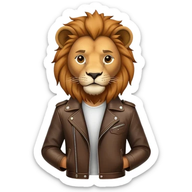 lion in a leather jacket, standing confidently sticker