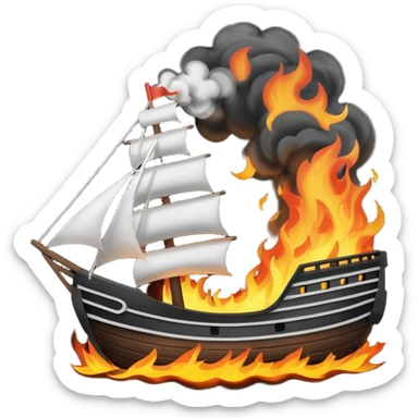 un barco quemandose blanco y negro  sticker