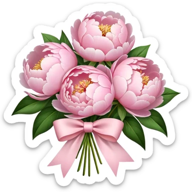 4 Light Pink peonies bouquet with light pink bow sticker