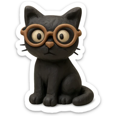 claymation style black cat with glasses sticker