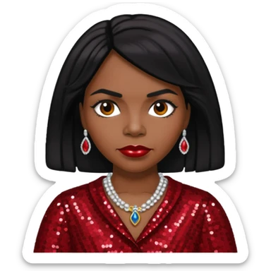 Marian Anderson with black hair, dark red sequin outfit sticker