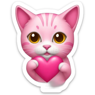 pink cat holding a heart sticker