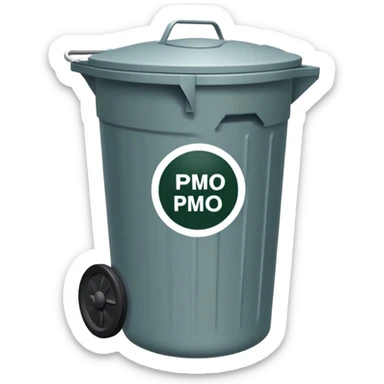 “PMO” text pasted onto a smell trash can  sticker
