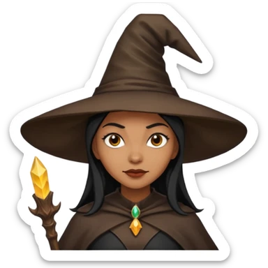 light brown skin witch with hat. black hair sticker