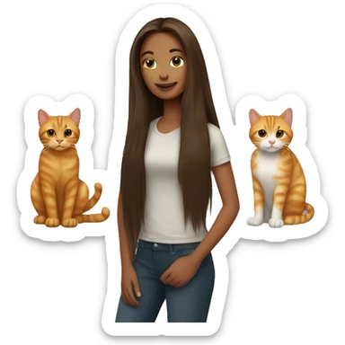 long haired brunette girl holding ginger cat sticker