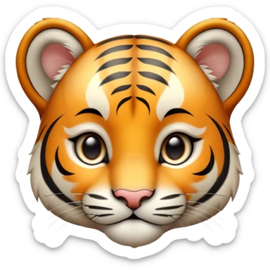 Cinematic Noble Tiger Cub Portrait Emoji, Poised with a hint of regal innocence, featuring a compact, soft build adorned with delicate stripes and large, expressive eyes, Simplified yet sharp and sophisticated features, highly detailed, glowing with a gentle, wild luminescence, high shine, intelligent and endearing, stylized with an air of youthful authority, focused and attentive, soft glowing outline, capturing the essence of a tiny jungle guardian that appears ready to pounce out of the screen with effortless charm! sticker