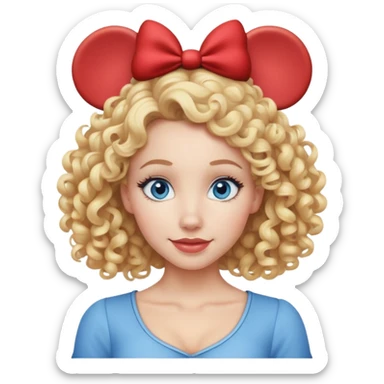 Blonde curly woman blue eyes wearing Mickey Mouse ears from Disney world  sticker