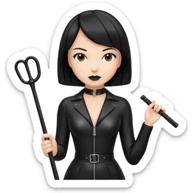 madam with straight bob black hairstyle in black latex with whip in hand sticker