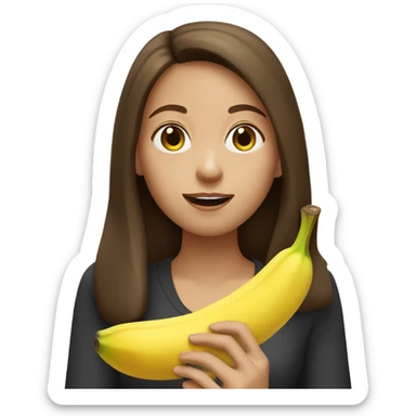 Girl with brown hair eating banana sticker