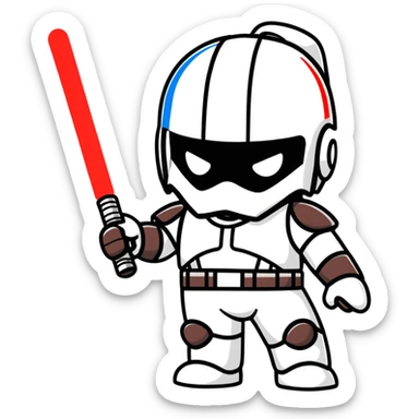 Oreo cookie dressed as Darth Vader with iconic black helmet and red lightsaber sticker