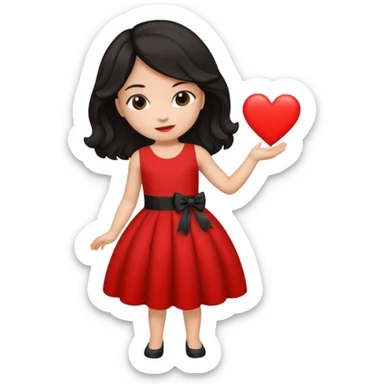 Uma menina de cabelo preto com o vestido vermelho mandando coração vermelho sticker