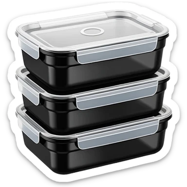 stacked black meal prep containers with clear lid  sticker
