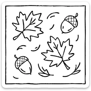 fall season scene in a square with leaves and acorns sticker
