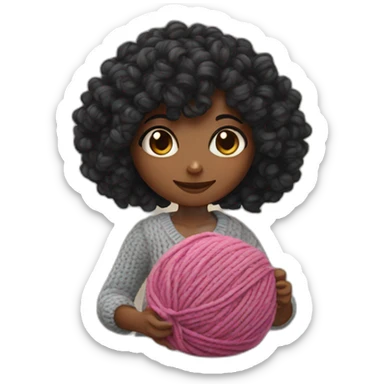girl with curly mid black hair knitting with yarn ball sticker