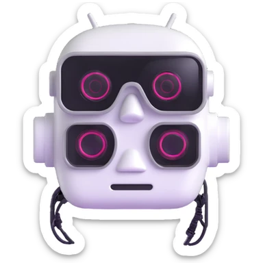 White robot with cyberpunk glasses, AI, futuristic sticker