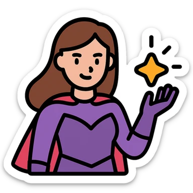 female superhero in a soft purple and black suit, glowing magical energy in her hand sticker