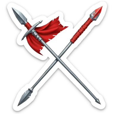 spartan spear, tied with red cloth sticker