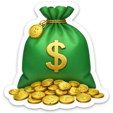 bag of money with a play icon on the bag and a pile of coins at the side sticker