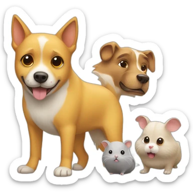 yellow dog, brown dog and a gray hamster sticker
