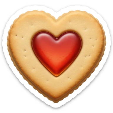 Realistic shortbread cookie in the shape of a heart with light red jelly sticker