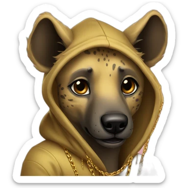 hyena wearing a hoodie and gold chain sticker