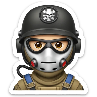 Konig from Call of Duty as a cartoon emoji, with his mask and gear, minimal background sticker