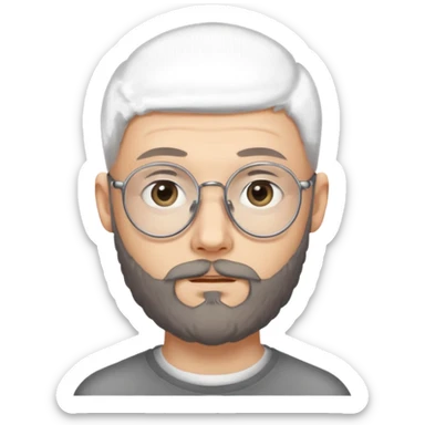 A young guy of 18 years old, bald, with a thick beard and very thin glasses. He has gray eyes and looks like a child, despite his age. sticker