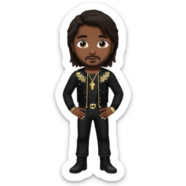Omarion with long dark brown hair, black sequin outfit sticker