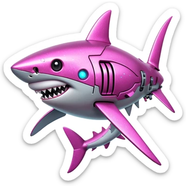 glitter mech shark pink cyberpunk sticker