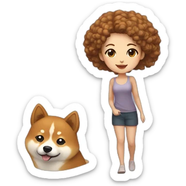 Cute Shiba-dog with a woman with brown and curly hair sticker