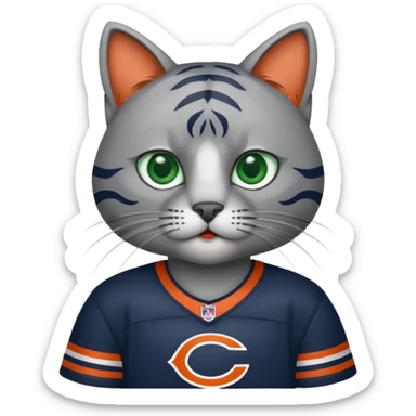 Grey cat wearing Chicago bears jersey sticker