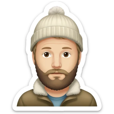 Justin Vernon of Bon Iver with beard and winter hat sticker