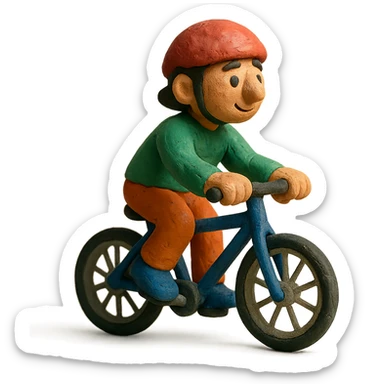 matte plasticine claymation style person riding a bike sticker
