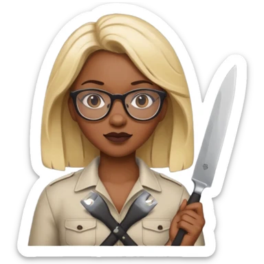 blonde black woman with glasses and knives sticker