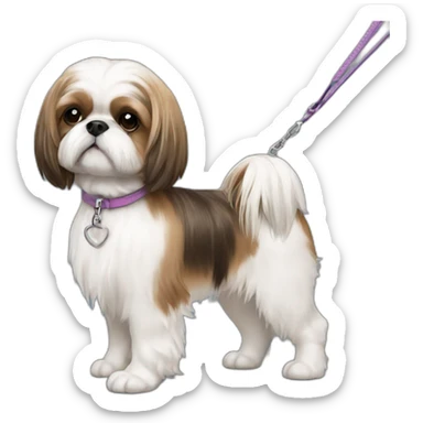 girl walking shih tzu on leash sticker
