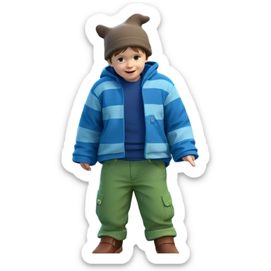 boy with hat by car sticker