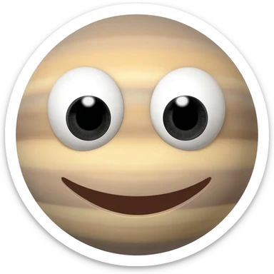 remake this image of uranus but make the eyes bigger with white eyes and black irises.  Also give him a big smile sticker