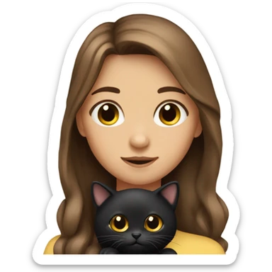 girl long brown hair with three black cats in her arms sticker