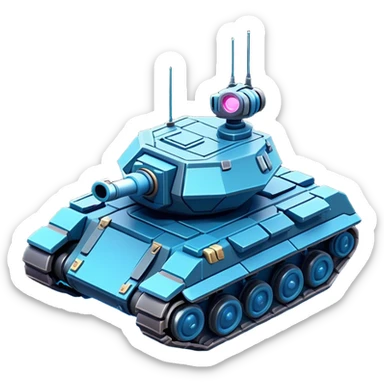Clash of Clans aesthetic: Cinematic Playful 3D Isometric Space Tank Emoji, rendered in a 3D vector-style similar to standard emojis with minimal shading and bold, simplified shapes. A compact, distinct form with signature details, softly glowing with a futuristic sci-fi warfare charm. Simplified yet unmistakably iconic, highly detailed and consistent, glowing with a soft radiance and high shine. Stylized with a touch of high-tech brilliance and a soft glowing outline, capturing the essence of a beloved gaming relic with a friendly, playful manner! sticker