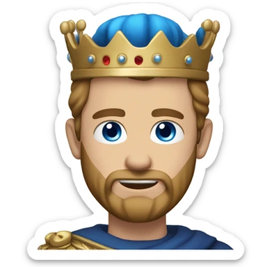 A king with a crown, white skin, blue eyes, light brown hair and low beard with no mustache sticker