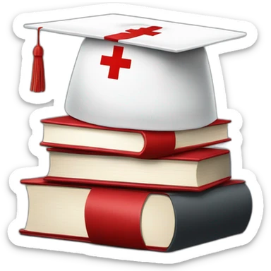 White Student cap with red medical cross On a stack of books sticker