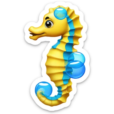 Yellow seahorse with blue belly and three bubbles floating out his mouth sticker