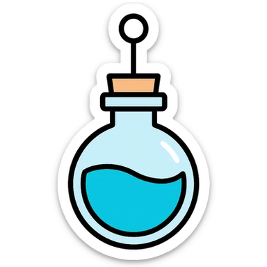 minimalist and professional Discord role icon of a beautiful elixir bottle with a round bottom, hanging in the air, glass look, main color #6fe8f3, suitable for Discord, no childish or cartoonish style sticker