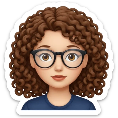 White girl with curly brown hair and glasses sticker