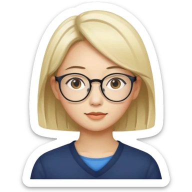 asian looking female with slight blonde hair a little longer  with eye glasses, fair complexion not that pointed nose but slighty little eye please make the hair longer shoulder length sticker